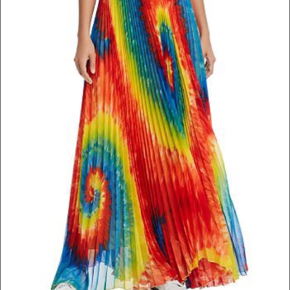 Alice + Olivia Shannon Tie Dye Pleated Maxi Skirt